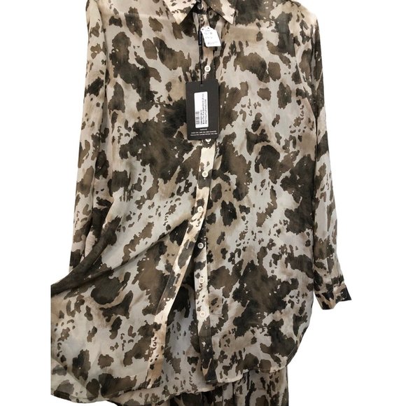 SOLD Pretty Little Thing Cow Print Beach Flare Pants And Shirt 90S Style Sheer - Picture 8 of 11